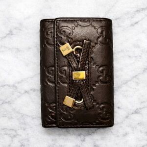 Gucci Brown Guccissima Leather 6 Hook Key Case Lace Up Corset Gold Vintage